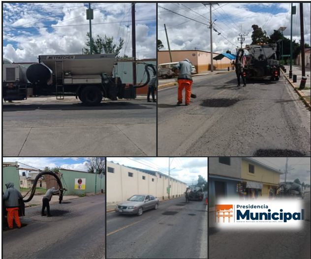Trabajos de bacheo y rehabilitación en el tramo carretero Madero - Nanacamilpa.